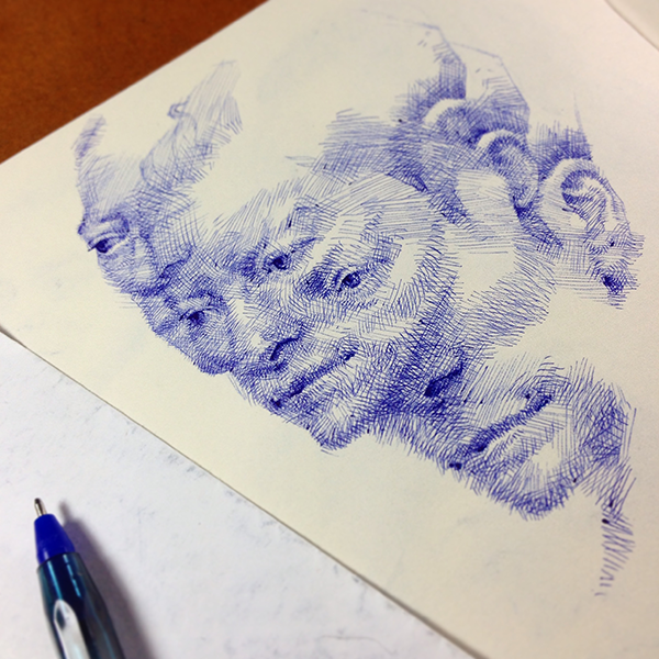 sketch sketchbook bic sketching pen ink Realism ballpoint hatching lines portrait