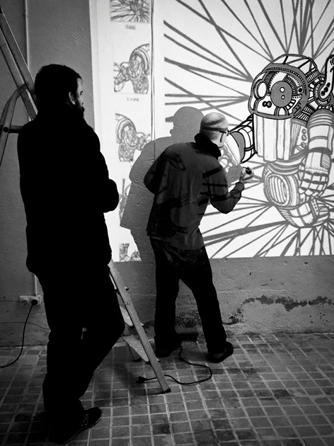 machina produck buró Mural black/white