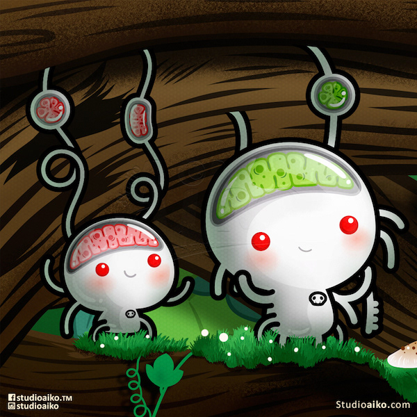 monsters forest cute mushroom green cartoon kid ILLUSTRATION 