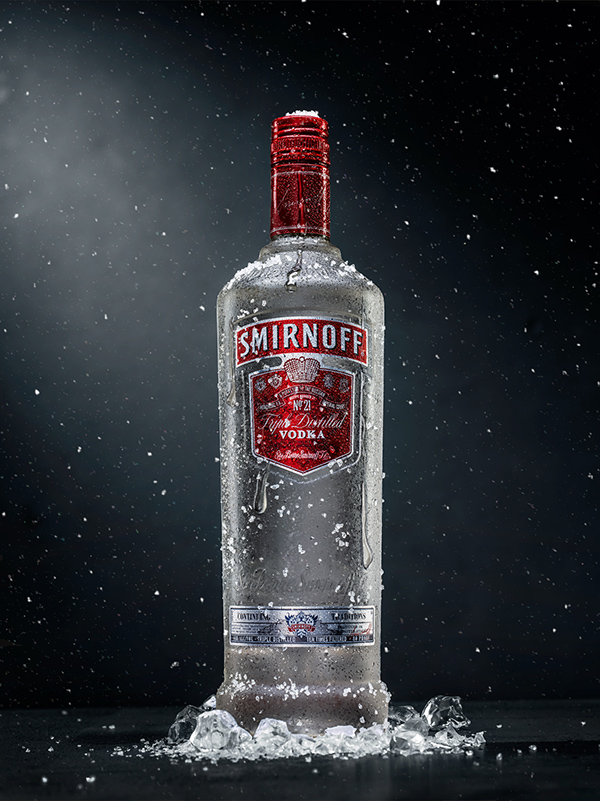Smirnoff Vodka drinking alcohol Product Photography lighting snow product styling stylist