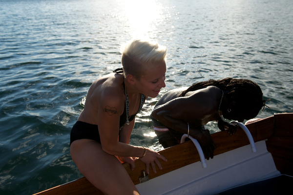 boat fjord summer sunset girl oslo norway swimming bathing harbour yachtharbour yacht blonde mohawk hairstyle mohawk hairstyle blonde mohawk hairstyle