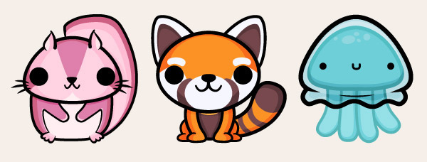 kawaii cute chibi stickers Bubbly russian flying squirrel red panda jellyfish app animal