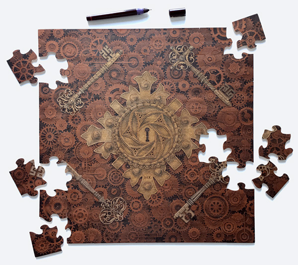 Secret Mechanism | Original drawing on wooden puzzle