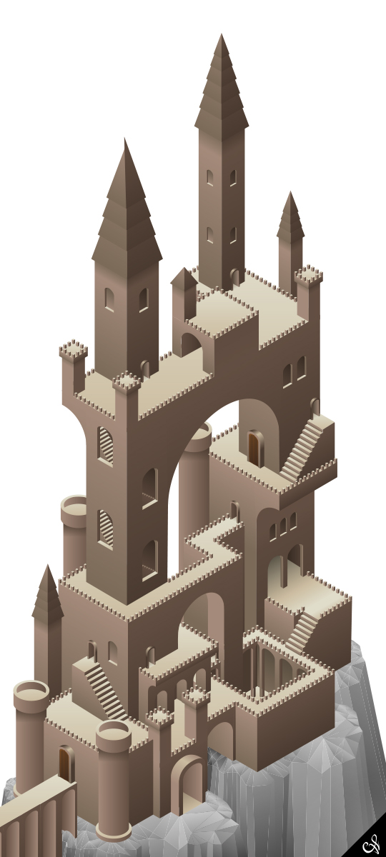 Isometric Castle vector Illustrator midnight Moonshine