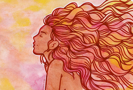 ILLUSTRATION  watercolor painting   girl woman happy freedom pink orange handmade