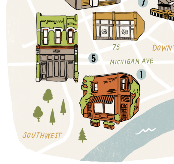 illustrated map map detroit illustrated location City Guide illustrated city buildings Detroit Map city map Belle Isle