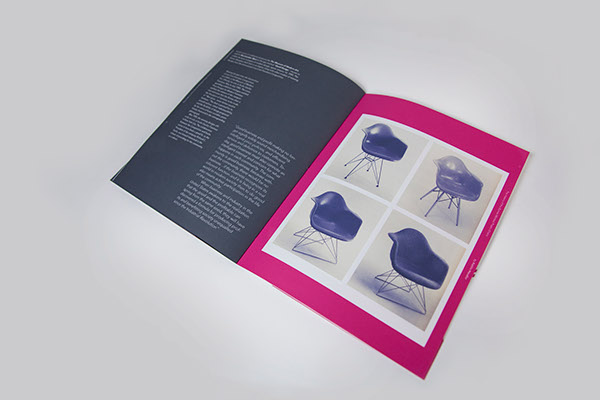 magazine EAMES chair paper thread editorial design graphic magenta grey contemperary
