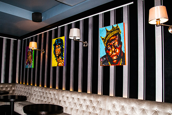 Beuys Bar Vernissage Düsseldorf phil splash Colourful portraits Greatest Musicians kurt cobaine amy winehouse notorious big Eva Schumann Bob Marley mozart Rihanna
