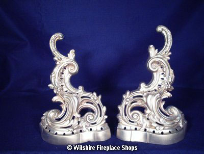 Antique Chenets Satin Brass finish Antique Andirons buy andirons Wilshire Fireplace Shop fireplaces Los Angeles costa mesa