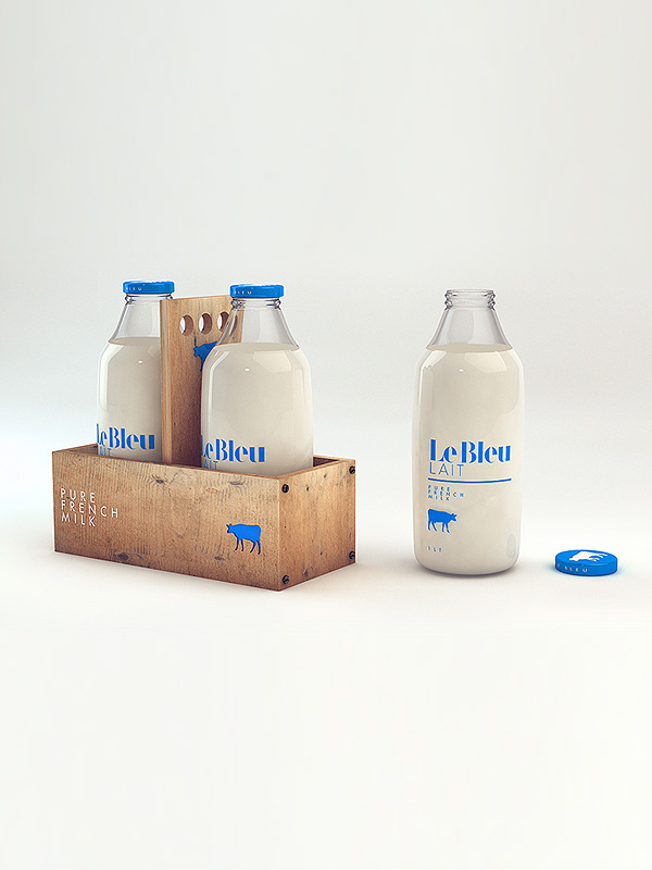 milk  bleu  lait cow French  bottle  blue