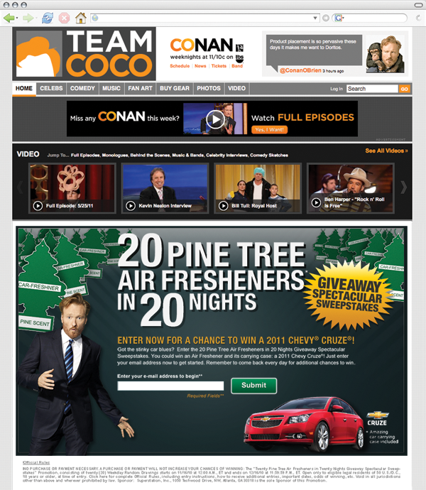 conan Promotion Sweepstakes Team Coco pine trees car