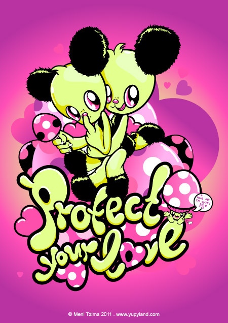 hand drawn type Meni Tzima vector Panda  Love Yupyland cartoon colour Illustrator
