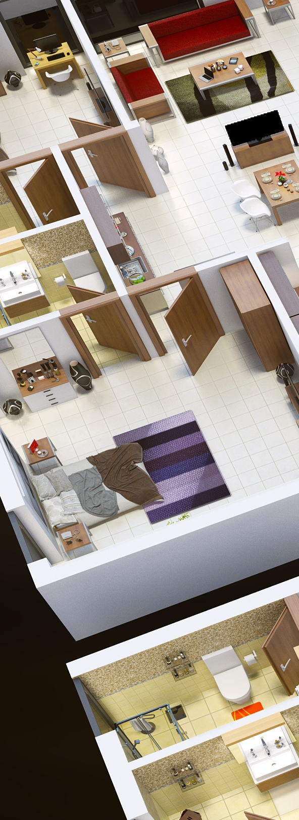 3D Isometric Interior visualization 3dsmax vray floor plan FLOOR composition rendering 3D model furniture cgmtl hi resolution