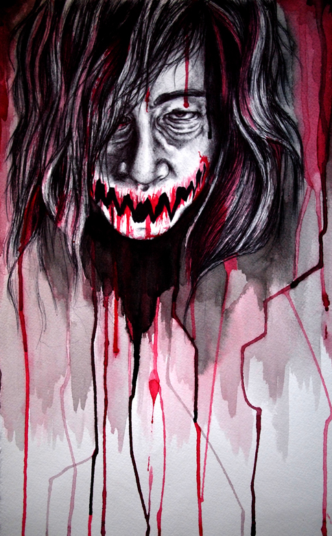portrait monster creepy blood pen watercolor ink