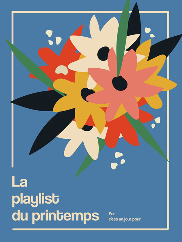 playlist poster graphism Flowers matisse spring background blue cover leaves light Retro minimalist banner social network