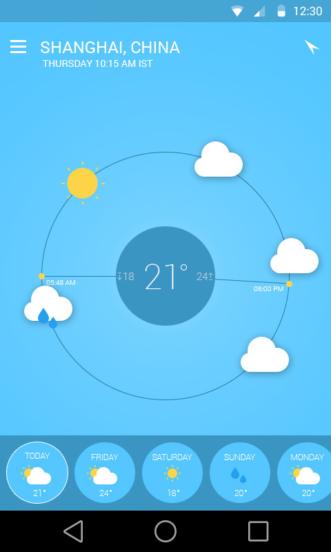 Mobile app: weather interactive design animatable ui flat ui Clean UI