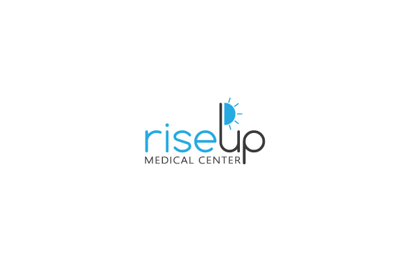 logo design brand medical center RISEUP logos Sun Icon blue company