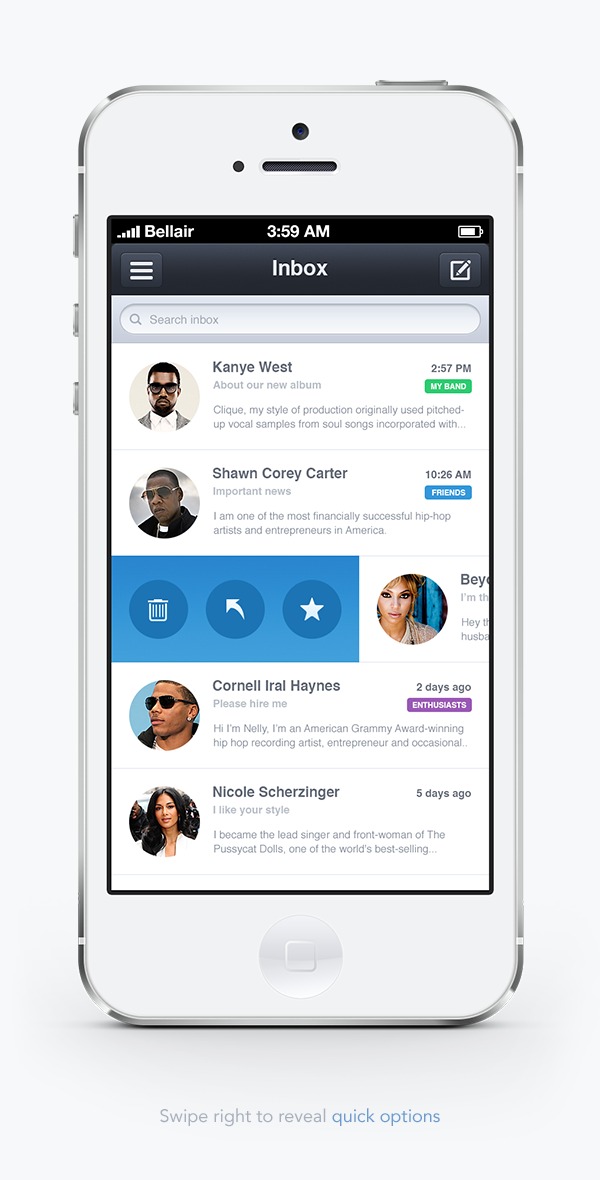 ios iphone mail app application apple inbox Email messages messanger search clean modern metro