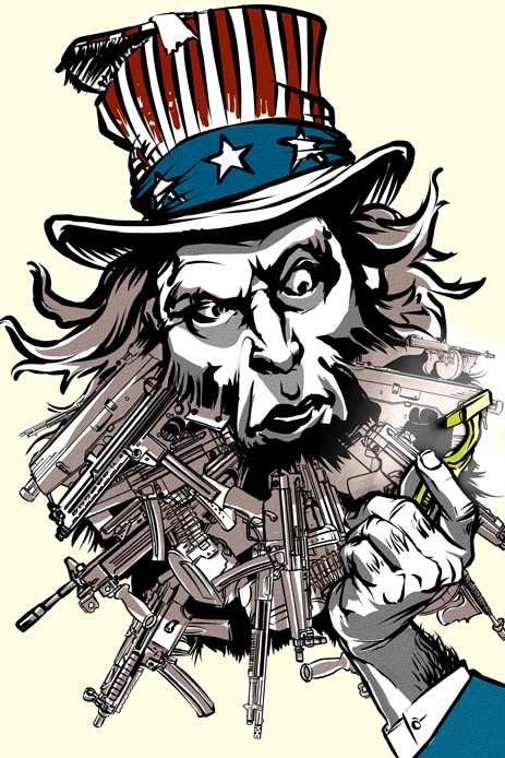 #political #Uncle Sam #Poster #guns #violence #shave #shaving #razor #hand #TOP HAT #america #beard #face   #cartoon