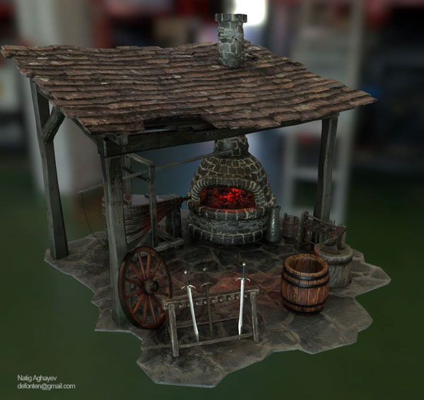 Medieval Blacksmith Shop. Lowpoly game asset