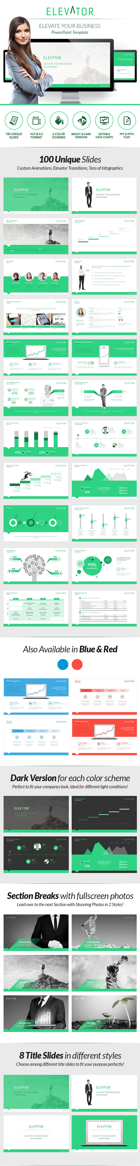 Powerpoint Keynote presentation template Theme PPT pptx key elevator green blue red widescreen 16:9 4:3