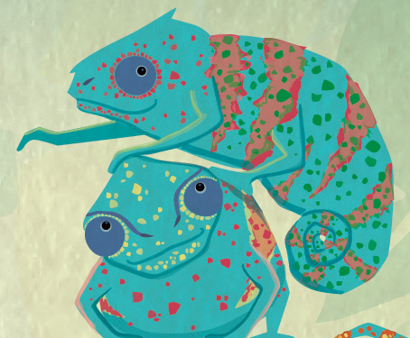 cute bright colors Illustrator iPad poster design Poster Design apple products apple color lizard jungle chameleons chameleon