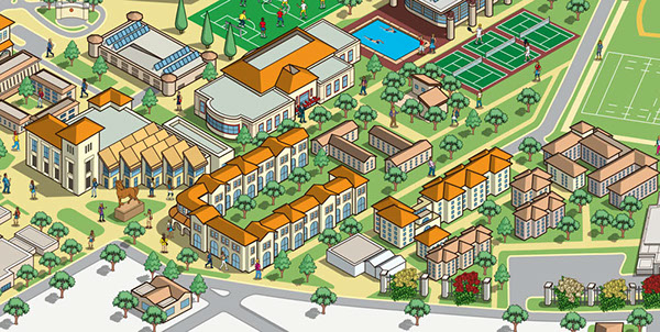 Santa Clara University Campus Map Illustration