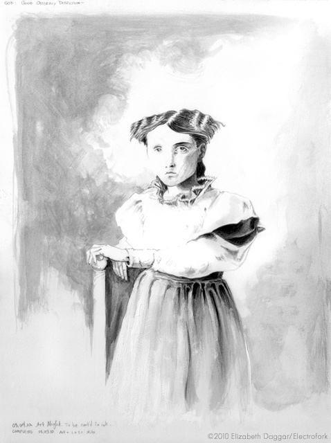portrait pencil ink gouache Electrofork Elizabeth Daggar
