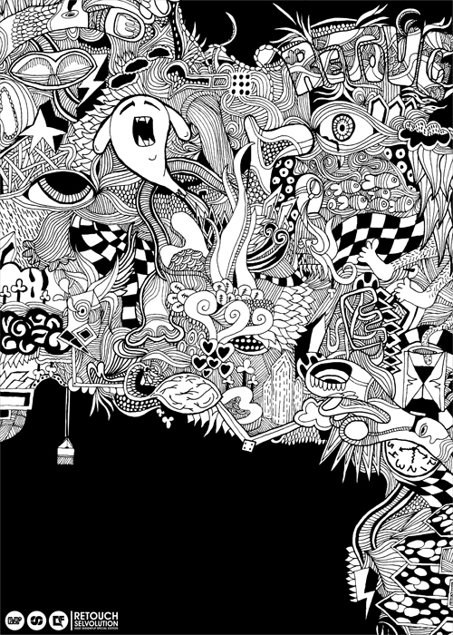 psychedelic black White gray hand house Elano mumolabs hand drawing