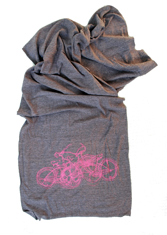 hand drawn silk screen screen print bikes Bicycle tee shirt scarf
