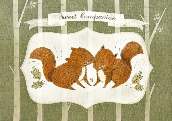 forest animals foxes Hedgehog squirrels rabbits bunnies whimsical sweet cute Flowers Love couple sharing ribbons teal pink yellow orange brown olive green cambridge blue kiss carrots whimsywhimsical whimsy whimsical chan yee von etsy forest anniversary toasting wedding