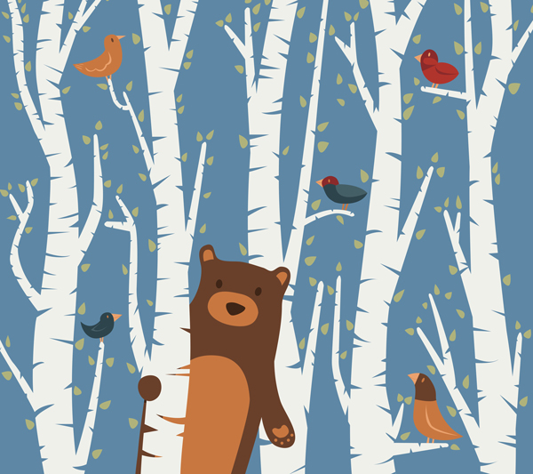 bear birches aspen Tree  vector Picture book children's book