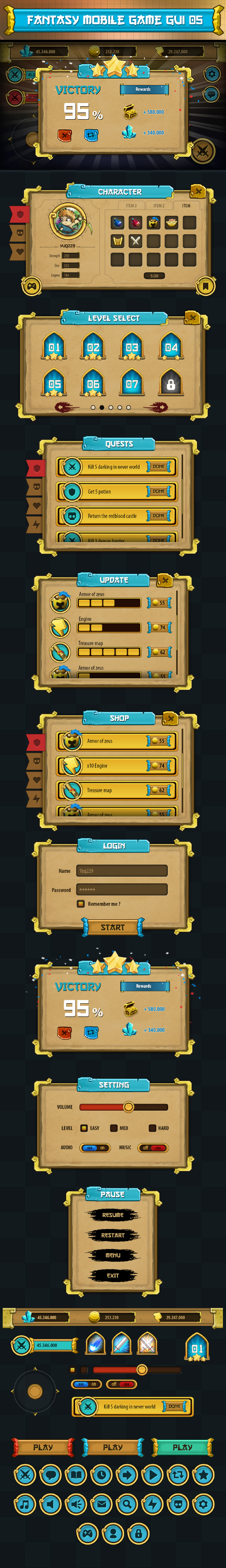 gui set android assets button casual concept cool design elements fantasy game Game GUI UI graphic