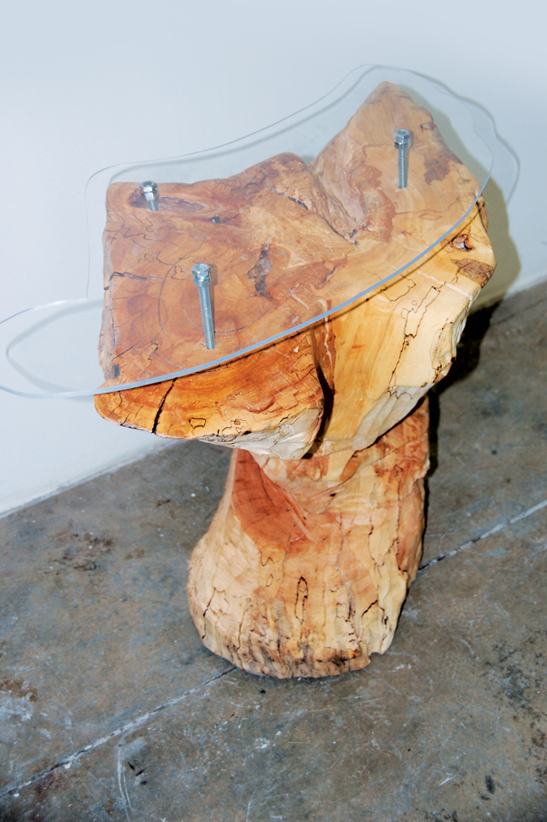 wood woodworking stump oil carving chainsaw SAW maple spalted table endtable furniture plexi glass sanding