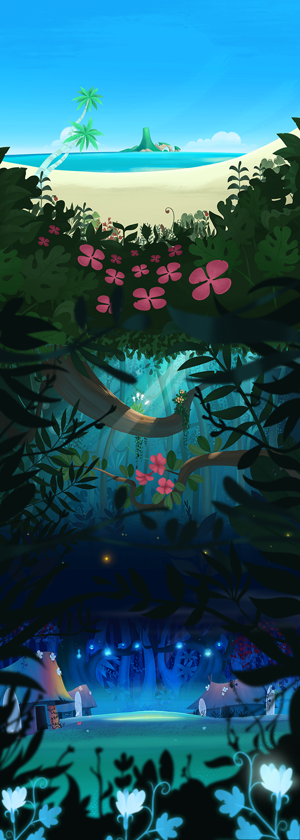 background game jungle Tiki village beach night Landscape slot enviroment