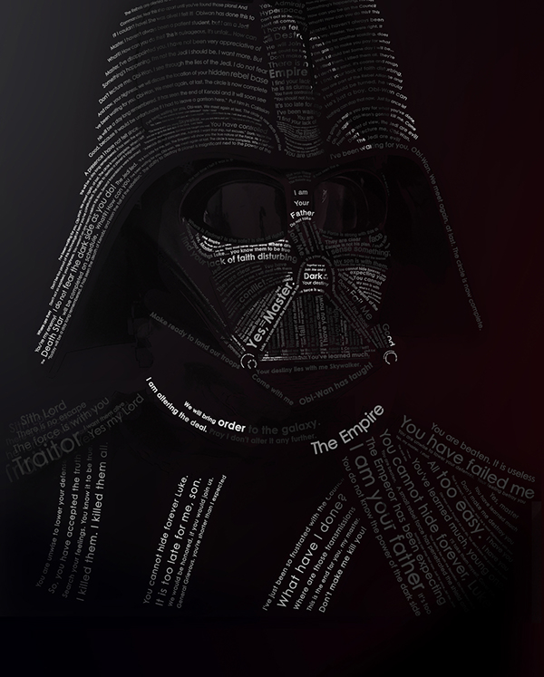darth vader star Wars Fan Art conceptual type text black portrait letters villain dark