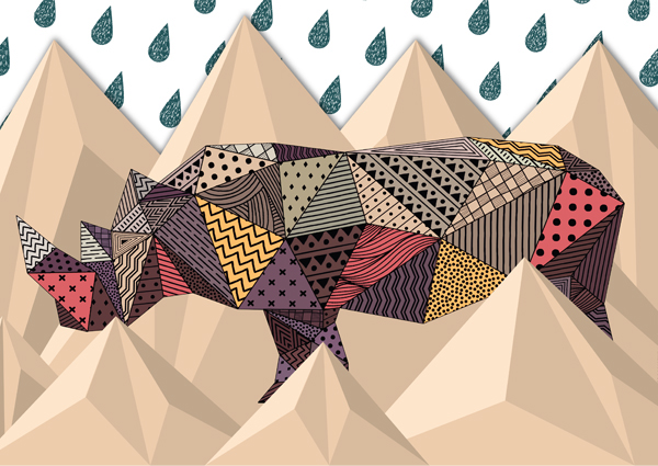 Rhino graphic geometric polygon animal pattern color vector