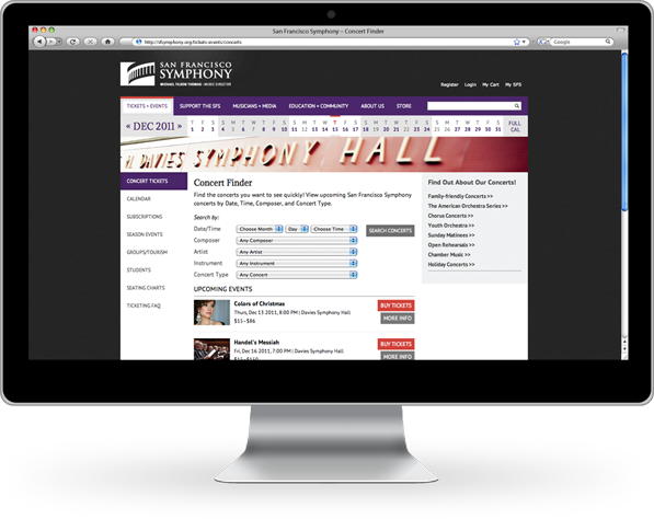 san francisco symphony Website purple