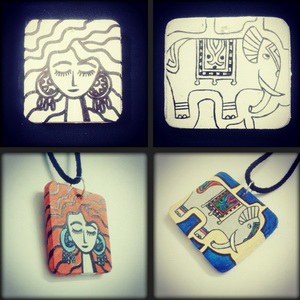 handmade Necklace key key chain DIY characters girl girls arabian Arab folk wood coloring colors accessories