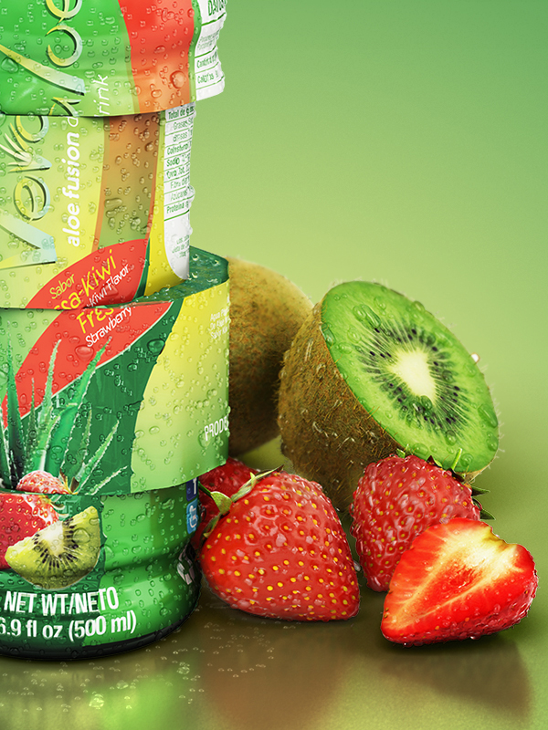 Vevaloe fusion drink CGI beverage bottle water agave apple strawberry xalapa mexico