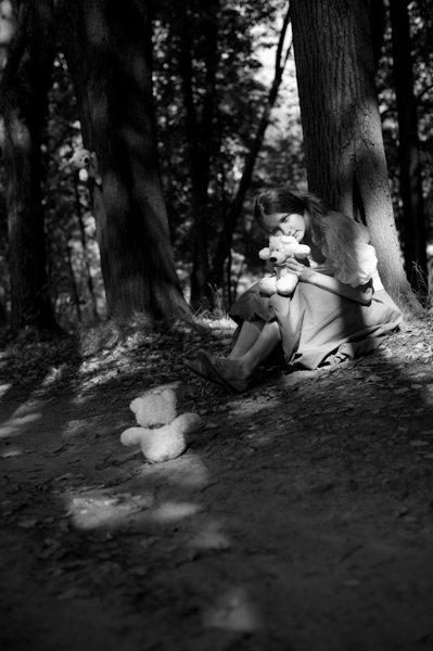 fairy tale  girl  teddy bear forest Black&white summer