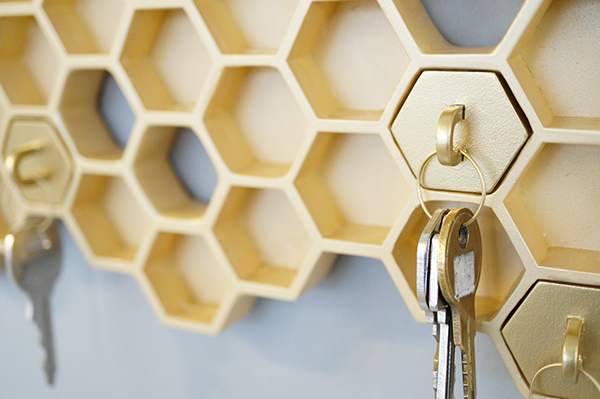 First Things First NYCxDesign fab honey keychains bee keyholder hexagon honeycomb beehive Retro