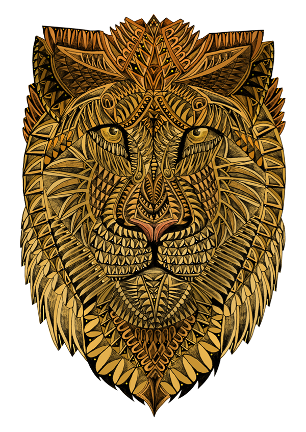lion Cat art zentangle ornate Patterns detail