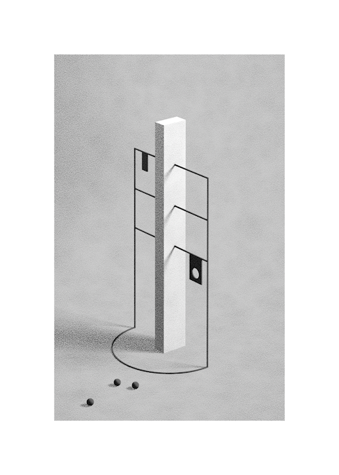 Playground game kids black and white monolith structure sculpture print poster