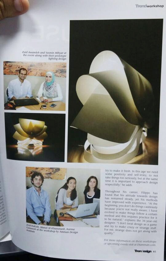 light design paper 3D modle reflector product TrenDesign magazine amman Design Institute Amman handmade Filippo Protasoni