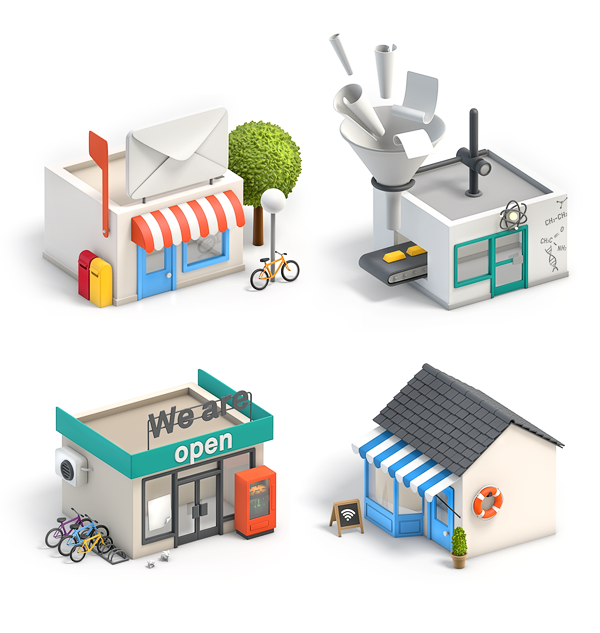 city town 3D toy Render Transport buildings Street house village Character ISO Isometric