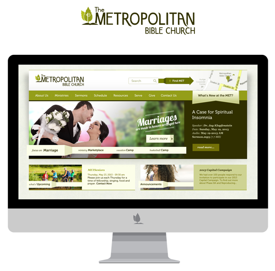 church Website re-design design logo met metropolitan bible green brown White content site redesign simple