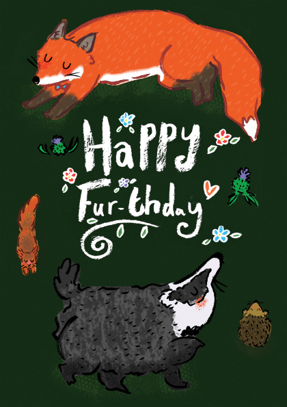 wildlife british badger FOX cute ILLUSTRATION  children's greeting card Hedgehog pun