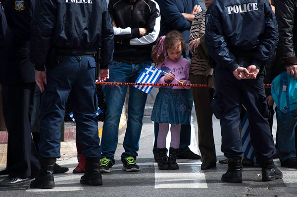 athens  Greece  March  Independence daY  anniversary kids children police flag