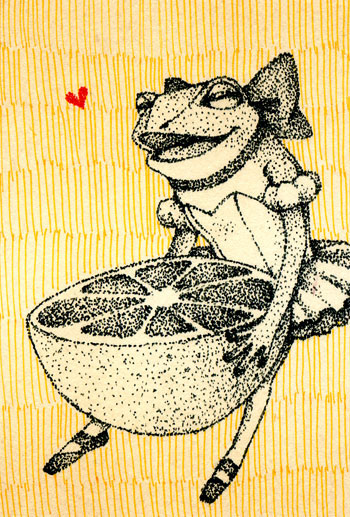 点描画 ボールペン マルチライナー Pointillism stippling ballpoint frog カエル